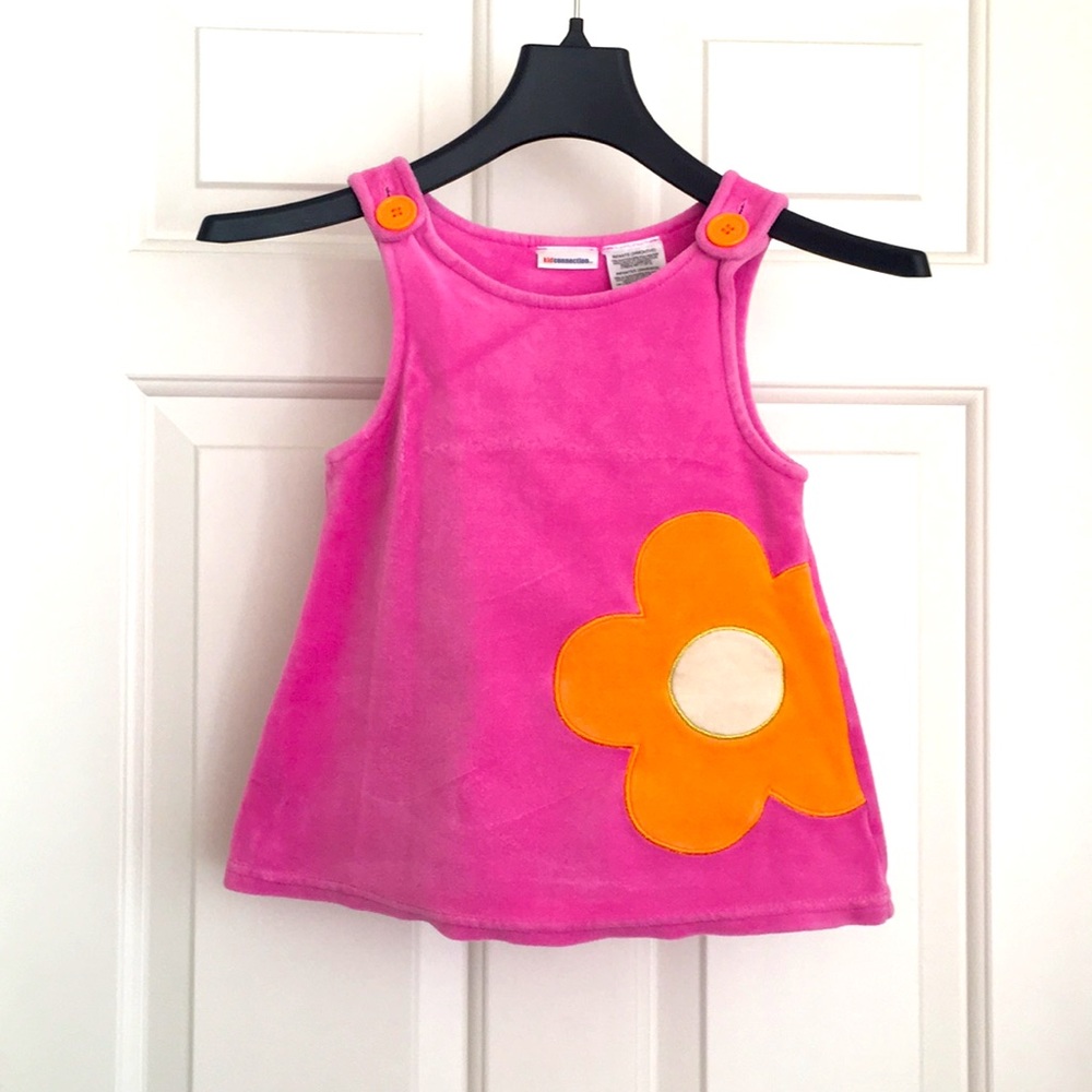 Kid Connection Baby Girls Dress 24 Months Pink Orange Floral Button Soft Fluffy